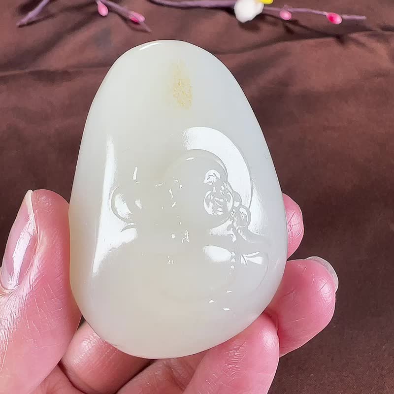 秒殺價 天然新疆和田玉羊脂玉籽料彌勒佛吊墜 玉質細膩溫潤 - 吊飾/掛飾 - 玉石 