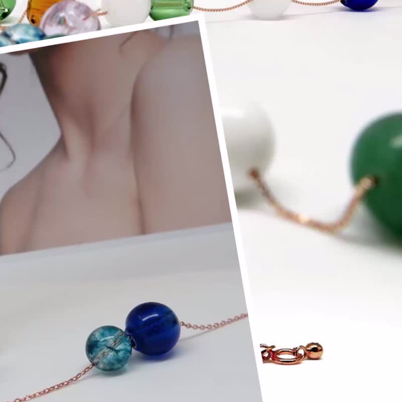 Kyanite September Birthstone Diffuser Necklace Rose Gold S925 - Necklaces - Gemstone Blue