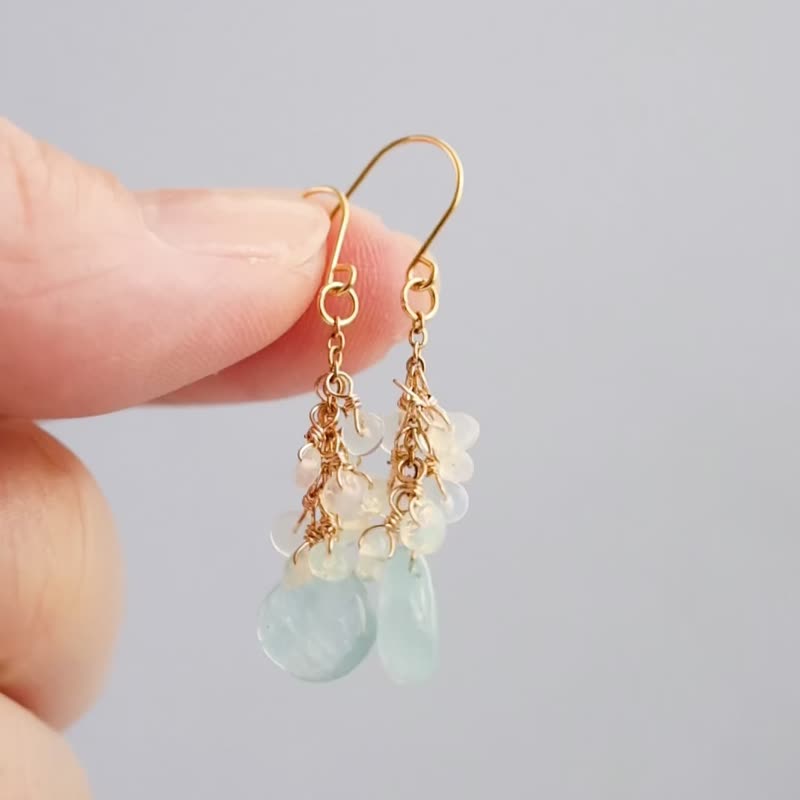 Aquamarine Opal Pierced Clip-On Pierced Earring Charms - ต่างหู - หิน สีน้ำเงิน