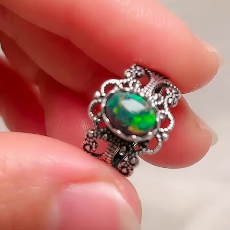 Gorgeous personalized wide lace black opal ring/opal/925 sterling silver/Opal - General Rings - Gemstone Multicolor