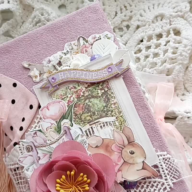Garden cottage junk journal handmade French rose flowers journal Elegant - 筆記本/手帳 - 紙 粉紅色