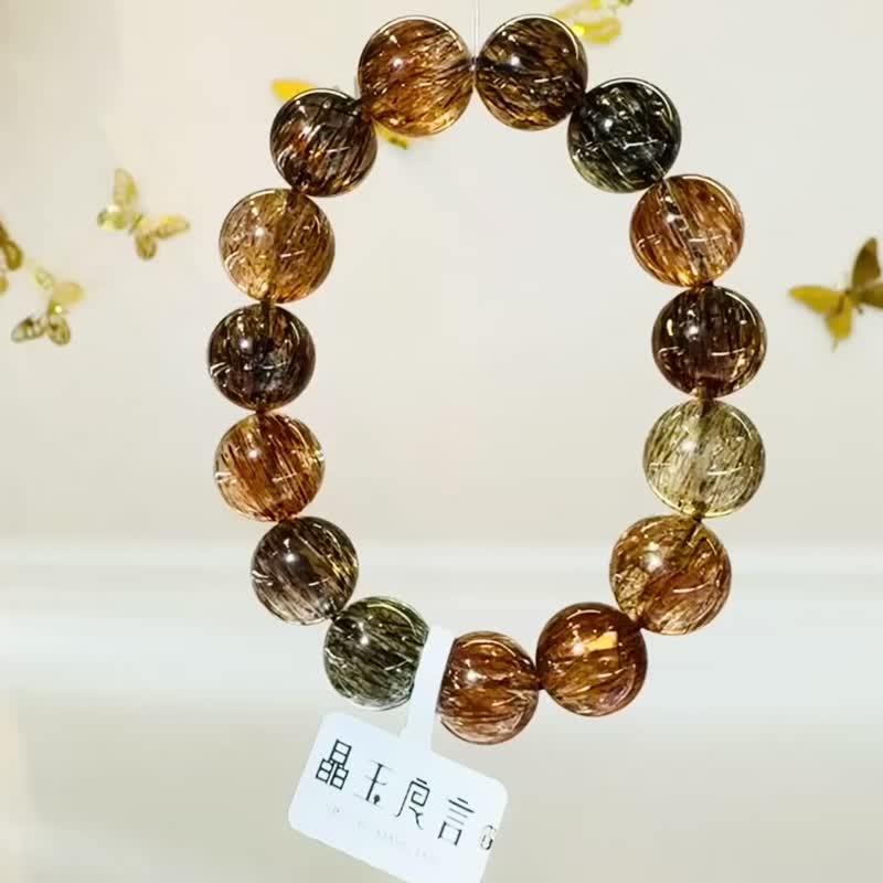 精品黑金超水晶13.5-14.5mm56.04g大閃片旺正財招偏財貴人緣好運 - 手鍊/手環 - 水晶 金色