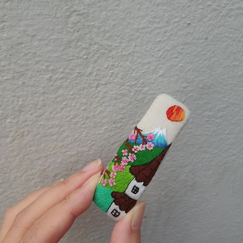 フジの花のヘアクリップ、刺繍ヘアクリップ、手縫いヘアクリップ、ヘアクリップ、キッズヘアクリップ、リネンヘアクリップ - ヘアアクセサリー - フラックス オレンジ