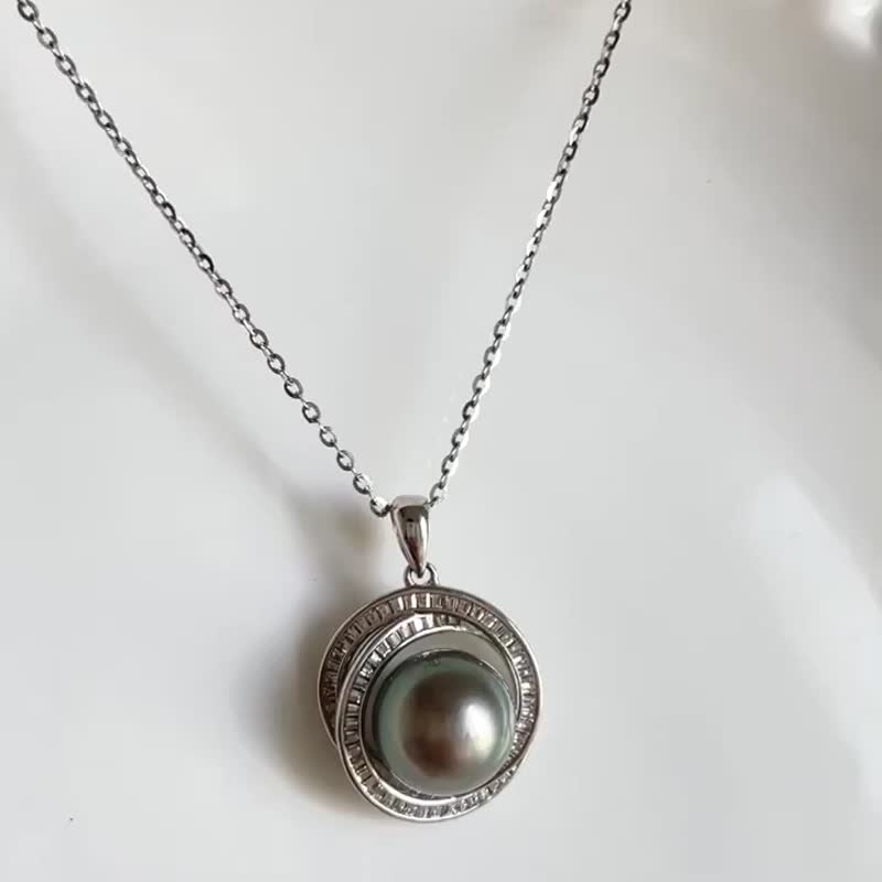 ไข่มุก ต่างหู สีดำ - Malachite Green Natural Seawater Pearl Tahitian Black Pearl Silver Pendant Free Necklace