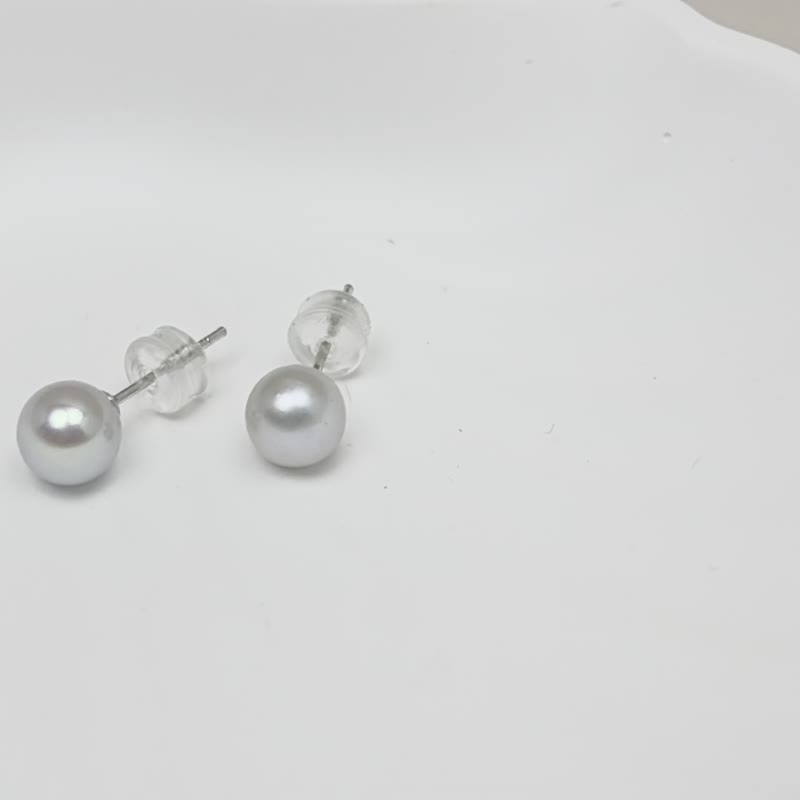 Natural seawater pearl akoya real Linen sterling silver earrings - Earrings & Clip-ons - Pearl Transparent