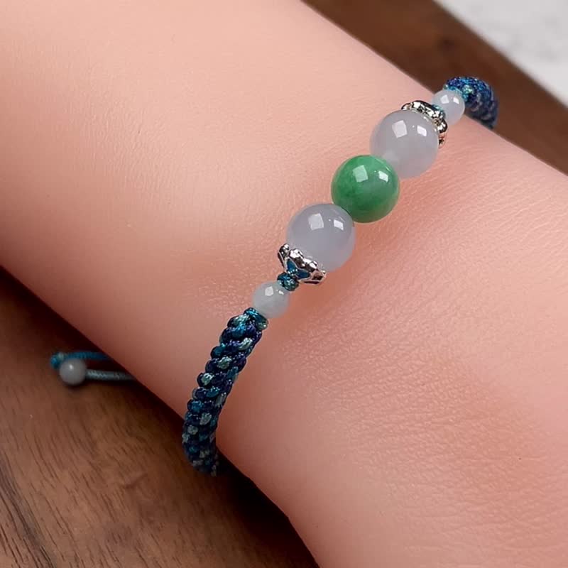 Multi-color jade bead braided bracelet | Natural Burmese jade jade A goods - สร้อยข้อมือ - หยก ขาว