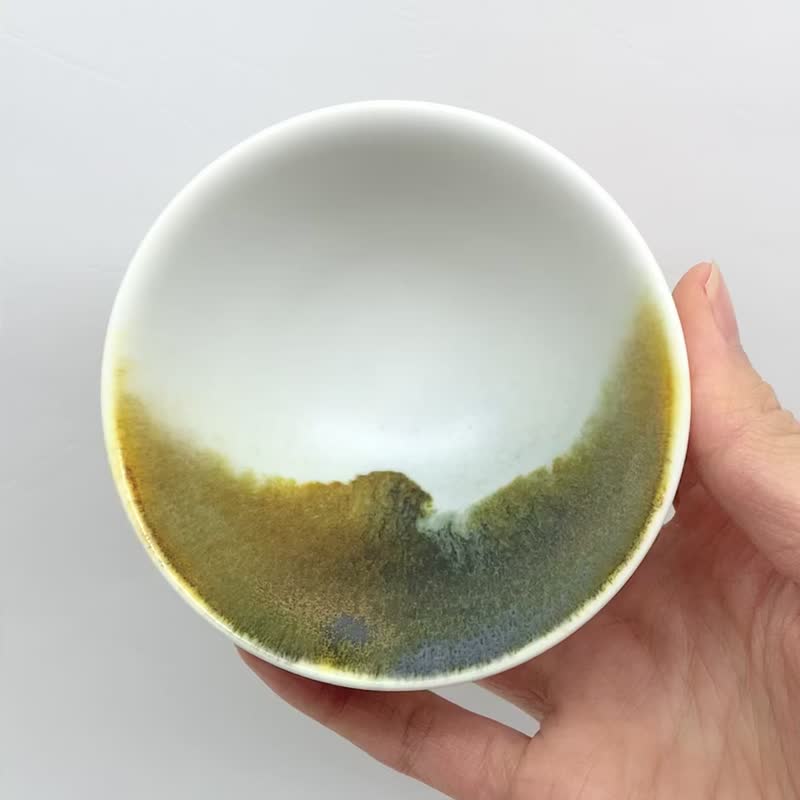 [Fast Shipping] Freehand Ru Kiln Landscape Tea Bowl 130ml Qiu Yuning Yingge C5-02 - Teapots & Teacups - Porcelain Multicolor