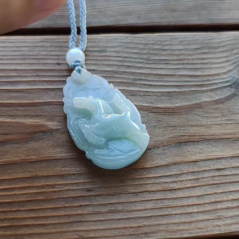 親翠 天然翡翠 冰藍底手雕小馬牌 生肖馬 - 項鍊 - 玉石 多色