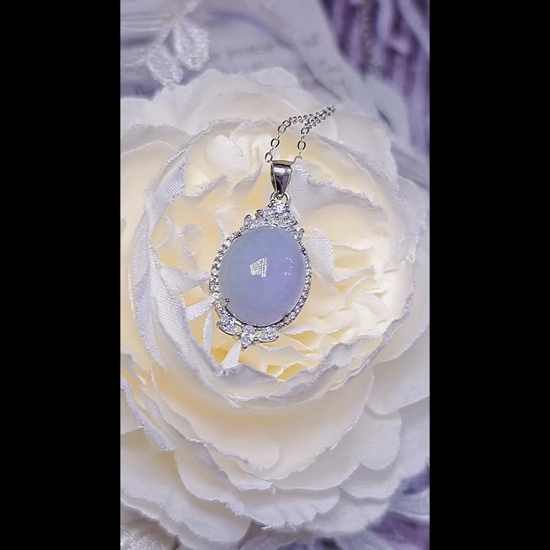 |Purple is precious|A-grade jadeite fine waxy purple large egg surface 14mm sterling silver plated 18k small hao inlaid pendant - สร้อยคอ - หยก 