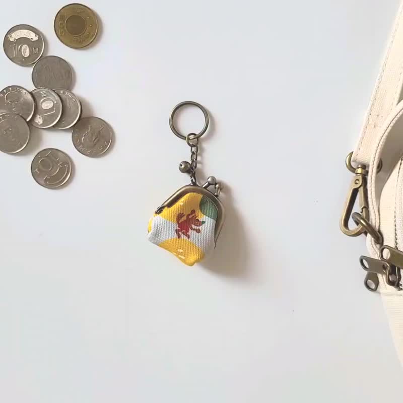 Water-repellent mini kiss lock bag coin purse key ring charm jewelry box-Pear Come True - Keychains - Cotton & Hemp Yellow