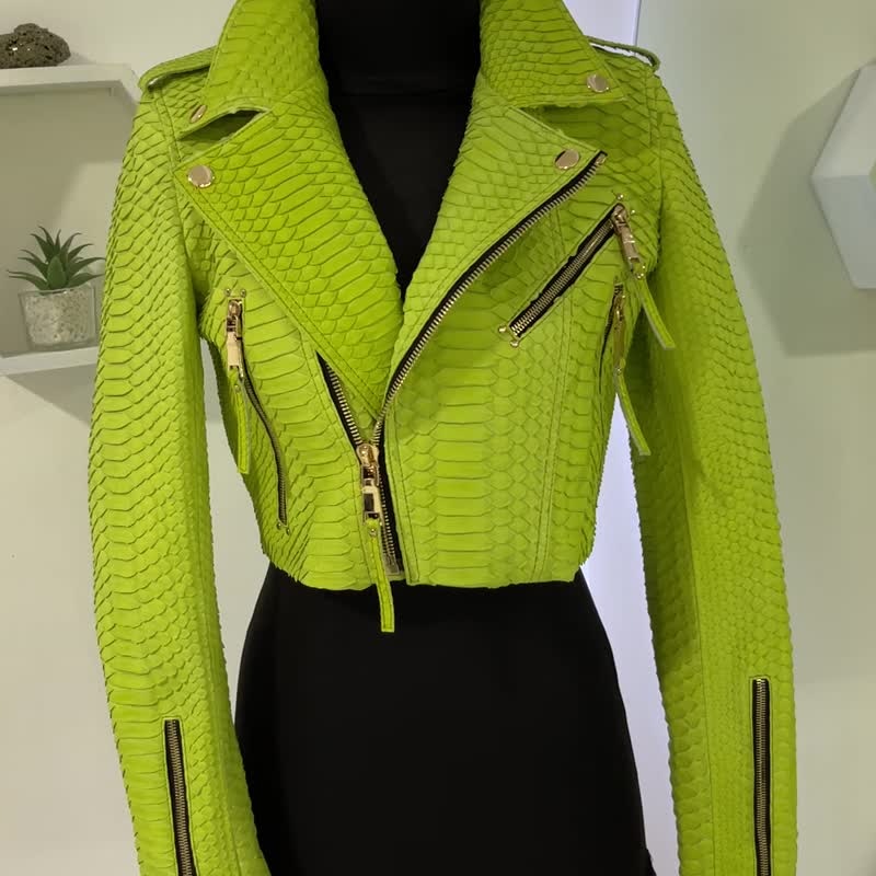 PYTHON LEATHER BIKER JACKET - 女大衣/外套 - 其他材質 黃色
