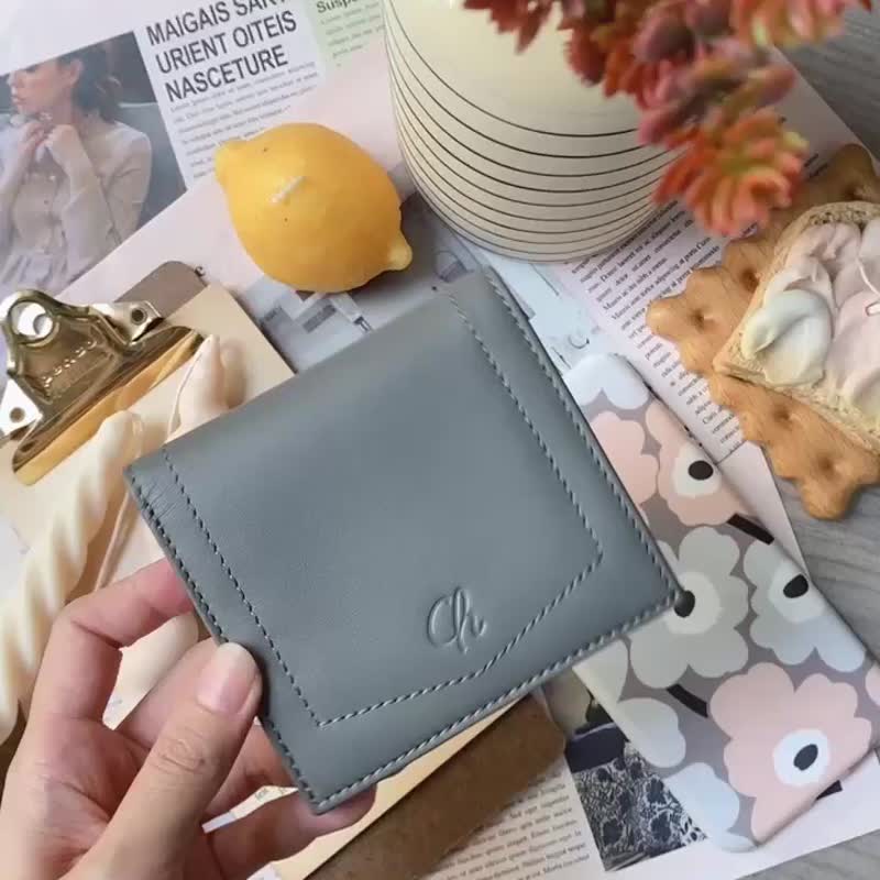 หนังแท้ กระเป๋าสตางค์ สีเทา - Hannah (Smoke) : Small leather short wallet, folded wallet, Mini wallet, grey