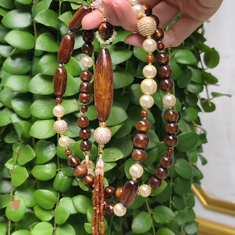 稀有頂級金珊瑚 黃金貝珠 珍珠 雍容 招財 收藏 項鍊 單品 禮物 - 項鍊 - 寶石 金色