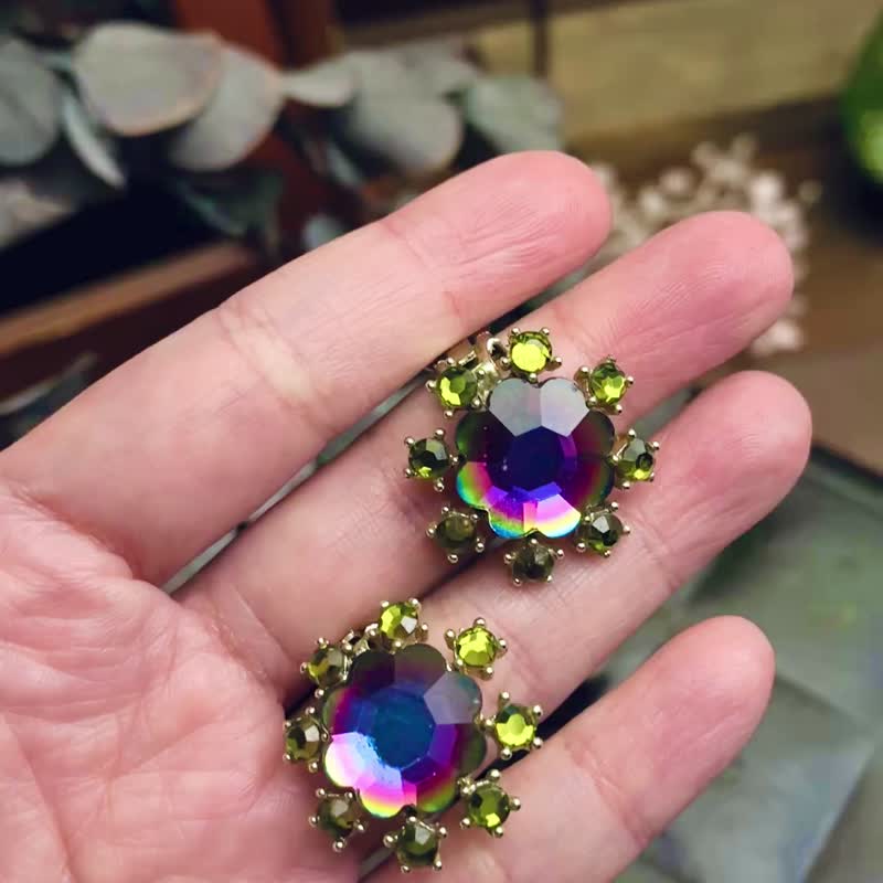 Weiss 西瓜石波浪衛星耳環—歐美古董首飾 Vintage Jewelry - 耳環/耳夾/耳骨夾 - 其他金屬 多色