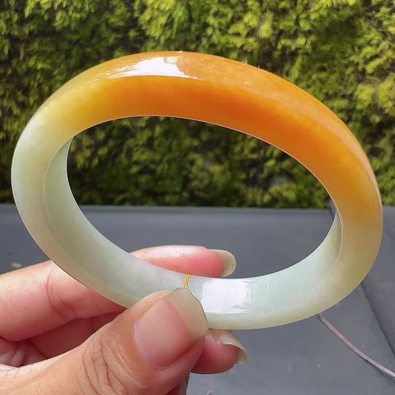 冰種翡翠天然翡翠玉鐲A玉手鐲 玉鈪 • 糯冰種蜜桃翡翠貴妃鐲 - 手鍊/手環 - 玉石 橘色