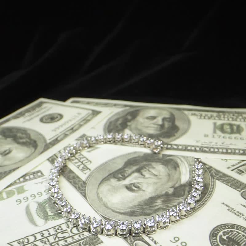 Wbj 4.5mm 金字塔包埋鑲嵌網球手鏈 滿鑽手鍊 手環 - 手鍊/手環 - 寶石 銀色