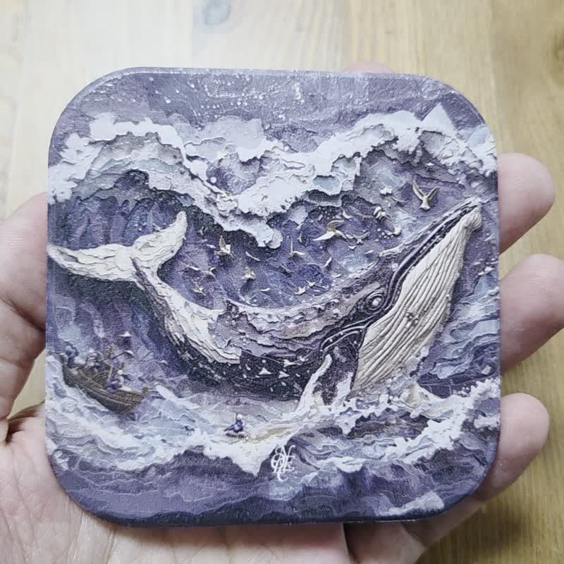 鯨魂記 晶雕陶瓷吸水杯墊 - 杯墊 - 陶 灰色