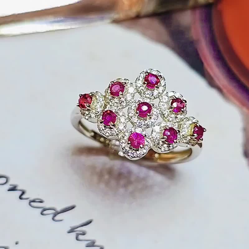 Welfare | Full diamond ruby ​​| Natural unburned Burmese ruby ​​2.5mm sterling silver plated 18k full diamond multiple rings - แหวนทั่วไป - เครื่องเพชรพลอย 