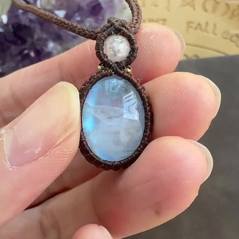 CSP91 民族風 蠟線編織 月亮石 摩根石珠 項鍊 (可調長度) - 項鍊 - 寶石 咖啡色