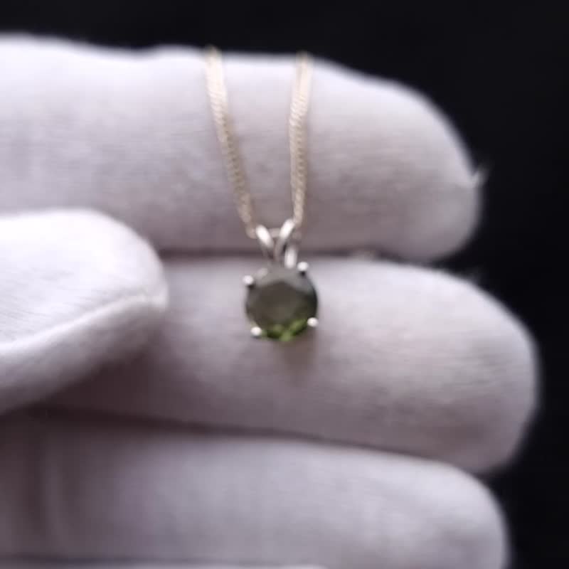 Facetated moldavite pendant with silver 925 - 項鍊 - 銀 