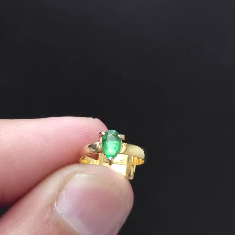 New Born Baby Ring 18k Yellow Gold Natural Unheated Untreated Rich Green Panjshe - 戒指 - 寶石 綠色
