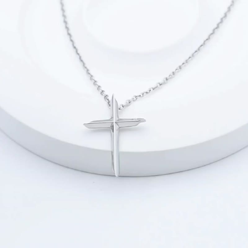 JM Jewelry 莫桑鑽 | 精鋼並肩同行十字架頸鏈 - 項鍊 - 不鏽鋼 