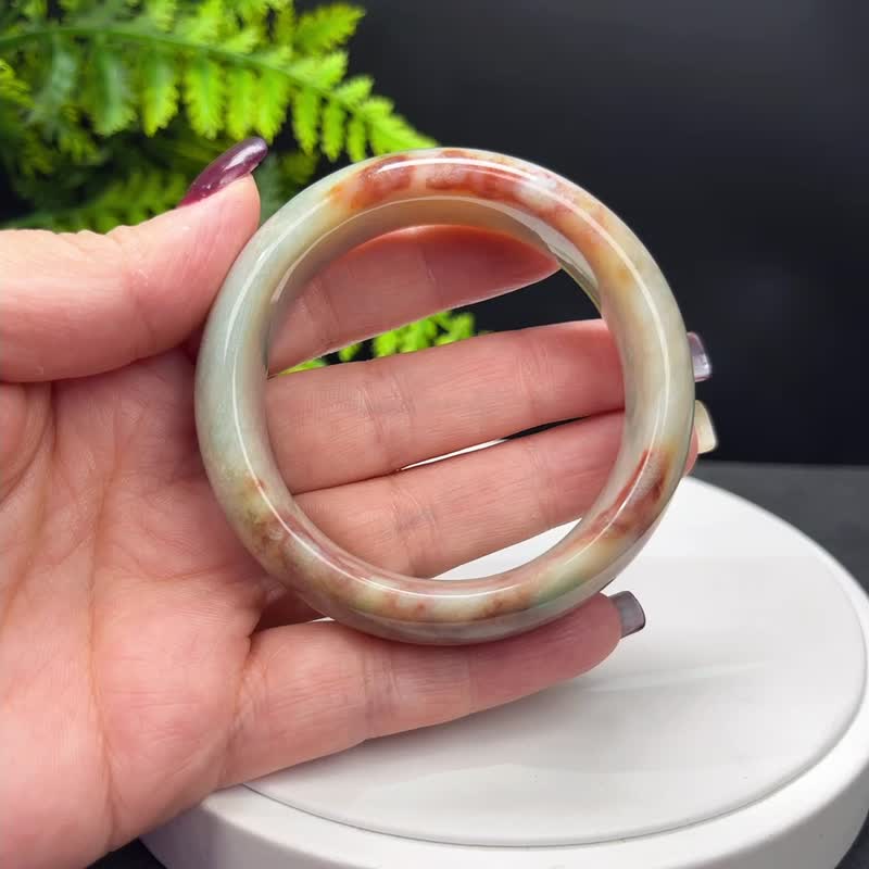 珊瑚玉手镯 52MM 冰潤高瓷 藍綠紅 檸檬片飄鳳尾紋 天然 高貴幸福 - 手鍊/手環 - 半寶石 