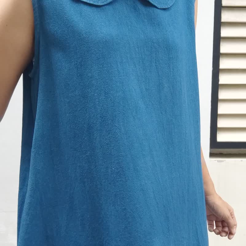 Charvi Mini Dress Blue - 無袖彼得潘領泰國棉連身裙 - 洋裝/連身裙 - 棉．麻 