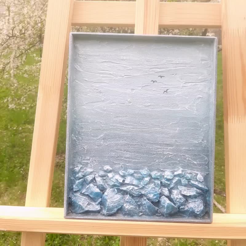 Wall decoration Original Painting. Abstract art in Blue and white. See, seagulls - 壁貼/牆壁裝飾 - 其他材質 藍色