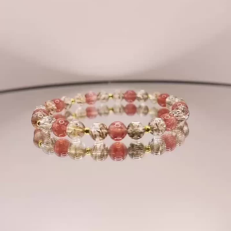 Handmade by Anita~* Pigeon Blood Red Strawberry Wafer Beads & Black Gold Super Seven Round Beads Bracelet - Bracelets - Crystal 