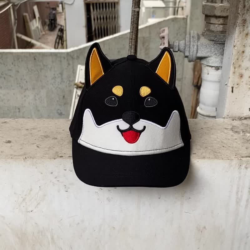 Canned Shiba Inu Black Shiba Inu Cute Dog Japanese Couple Versatile Big Head Adjustable Sunshade Duck Tongue - Hats & Caps - Other Materials Black