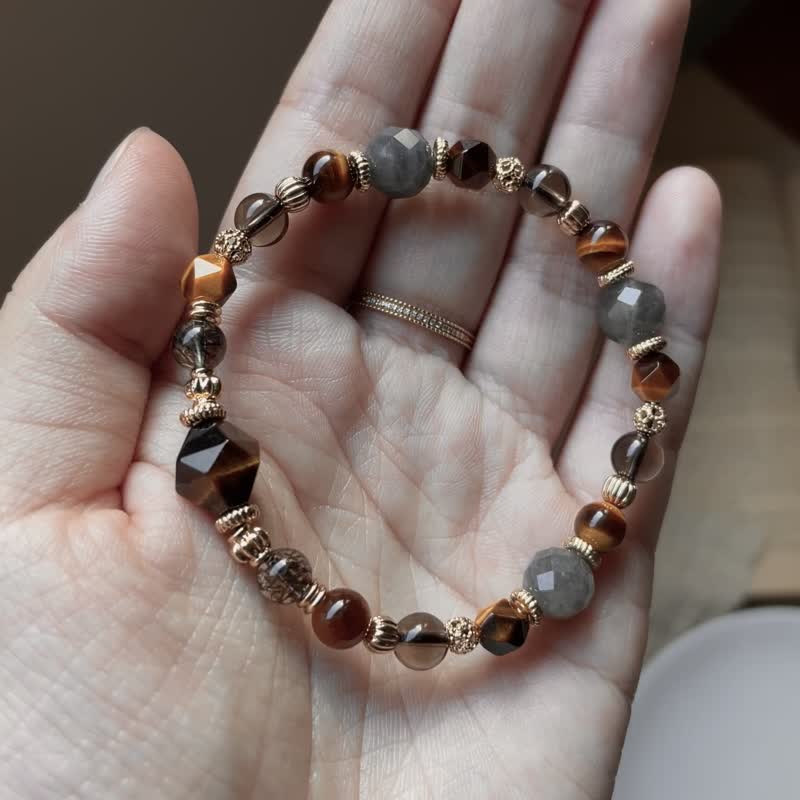 Yellow Stone Stone Black Gold Super Seven Labradorite Lucky Confidence Bracelet - Bracelets - Semi-Precious Stones Brown