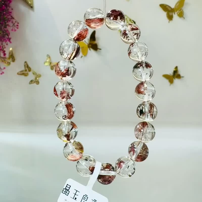 畢業級天然紅泥骸骨閃靈水晶11mm35.57g好運穩定情緒淨化洞察力 - 手鍊/手環 - 水晶 紅色