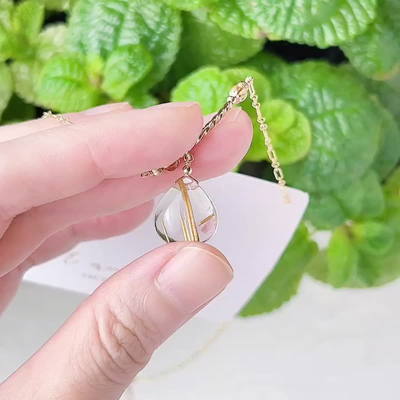 Gold color transparent plate titanium round water drop necklace is the first choice for attracting wealth and career - Necklaces - Crystal Gold