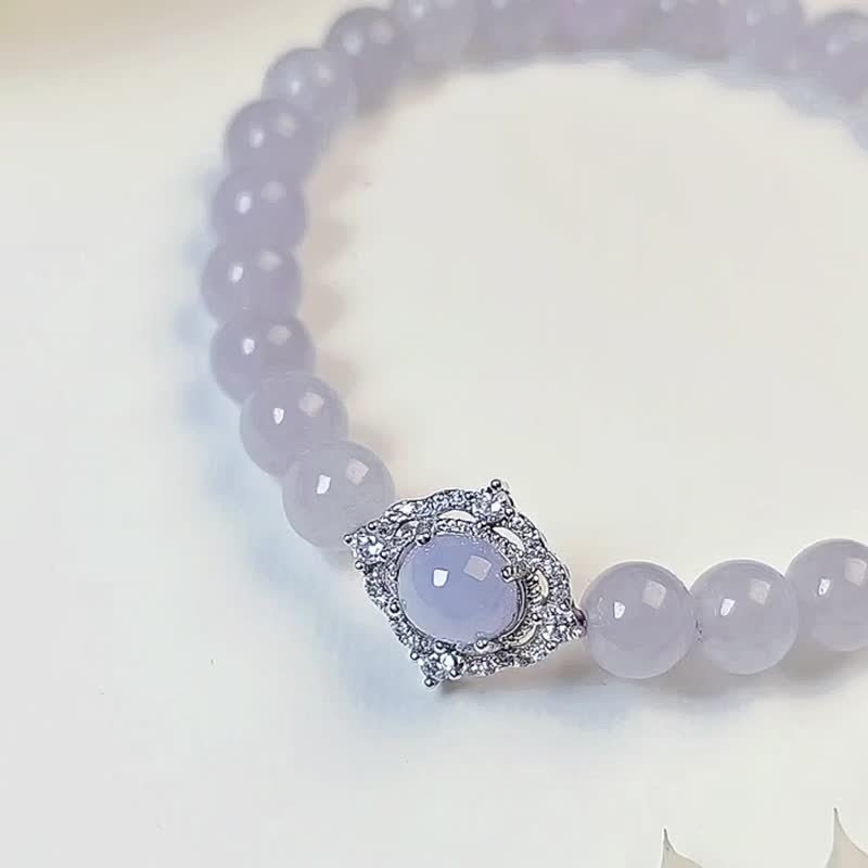 Noble Person•Peach Blossom|Fantasy Ice Purple|Myanmar A-grade jadeite light ice pink purple sterling silver all-purpose table beads string - สร้อยข้อมือ - หยก 