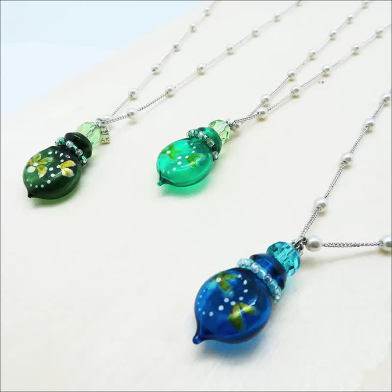 Diffuser Necklace Cherish Colored with Flower Aroma Vial Colors Option - Necklaces - Colored Glass Blue