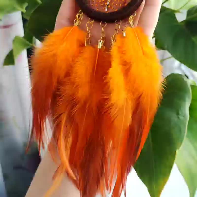 Rusty orange dream catcher car mirror hanger |  Beaded dreamcatcher foxy themed - 壁貼/牆壁裝飾 - 繡線 橘色