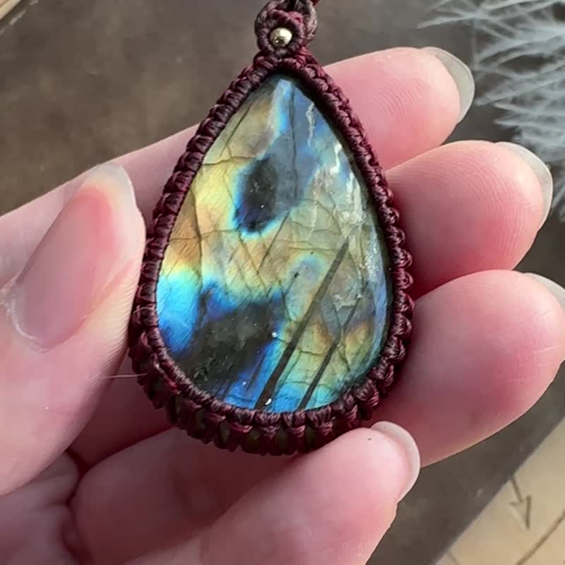 CSP44 簡約民族風 蠟線編織 拉長石 銅珠 項鍊 (可調長度) - 項鍊 - 寶石 咖啡色