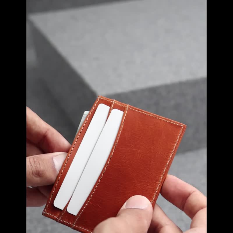 Card Case leather - 名片夾/名片盒 - 真皮 橘色