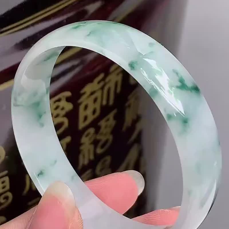 天然翡翠 緬甸 A玉 玉鐲 • 冰種翡翠方鐲 - 手鍊/手環 - 玉石 綠色