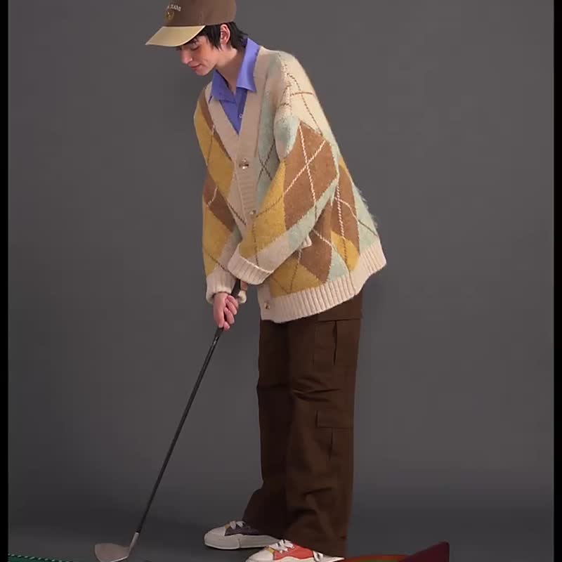UNVESNO 黃昏時刻-重磅學院風菱格羊駝毛混紡馬海毛毛衣 CT-2163 - 男毛衣/針織衫 - 棉．麻 橘色