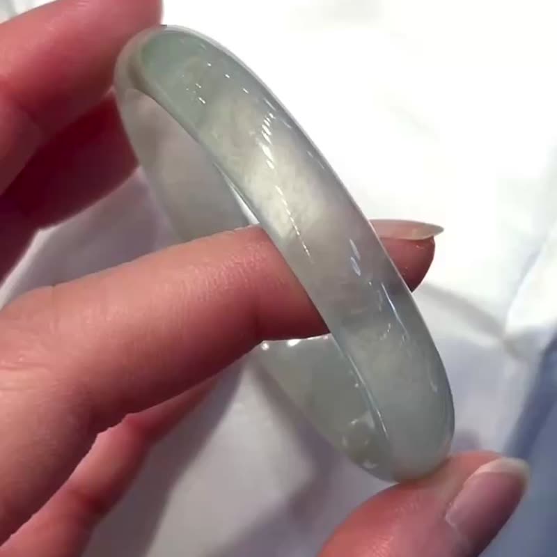 冰種 天然翡翠 緬甸 A玉 玉鐲 • 玻璃種翡翠貴妃鐲 - 手鍊/手環 - 玉石 白色