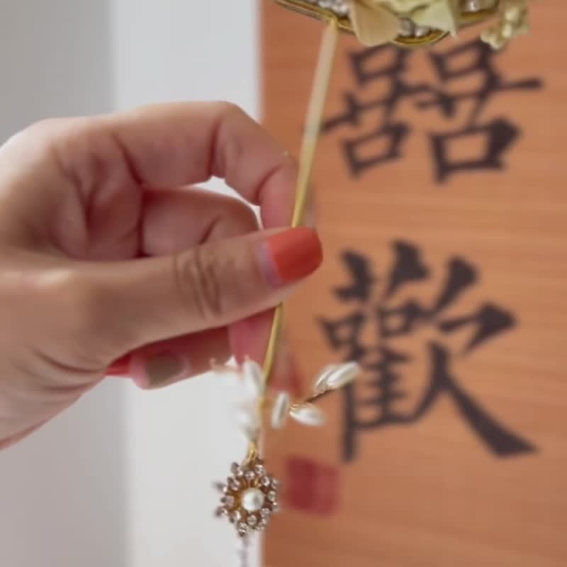 中式迷你團扇 新娘團扇  扇子喜扇 漢服扇子 拍照道具 永生花 - 乾花/永生花 - 植物．花 藍色