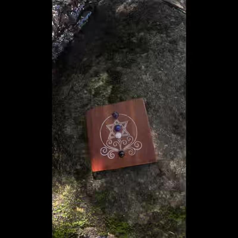 神聖幾何能量板 黑桃木 8×8cm 六芒星 手繪描白 × 黏貼天然 - 擺飾/家飾品 - 木頭 咖啡色