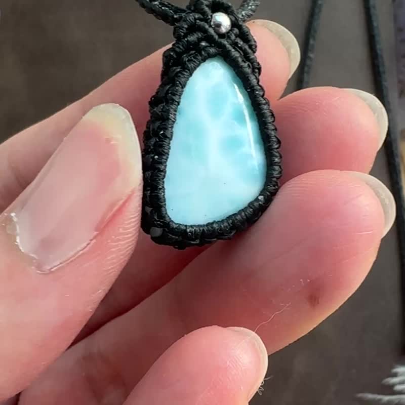 CSP81 民族風 蠟線編織 海紋石 頸鏈 (可調長度) - 項鍊 - 寶石 黑色