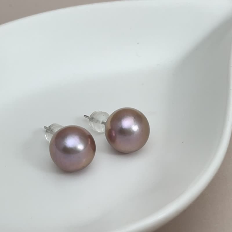 Purple Pearl Natural Freshwater Pearl Purple Pearl Metal Colorful Gloss Silver Earrings - Earrings & Clip-ons - Pearl Purple