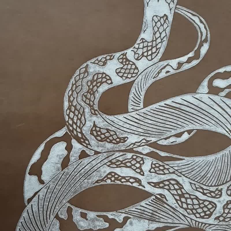 Snake Art Print 8x10 Handmade Linocut 