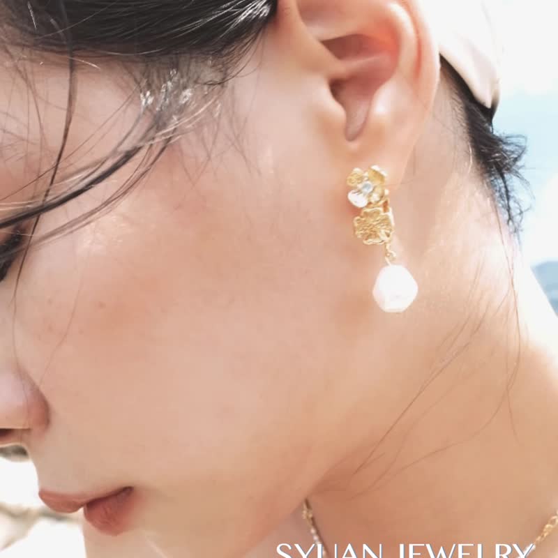 SYUAN JEWELRY |Fortuna —鍍18K施華洛世奇水晶珍珠垂墜式耳環 - 耳環/耳夾/耳骨夾 - 其他金屬 