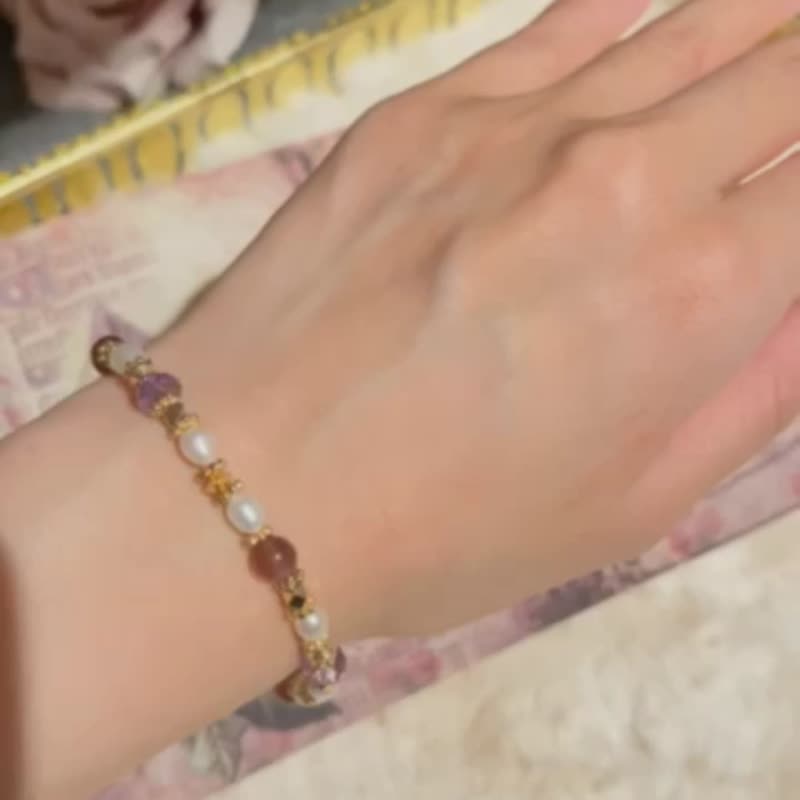 Purple Pearl Tone-Amethyst x Pearl Bracelet (calm, soothe, reduce stress) - สร้อยข้อมือ - ทองแดงทองเหลือง สีม่วง