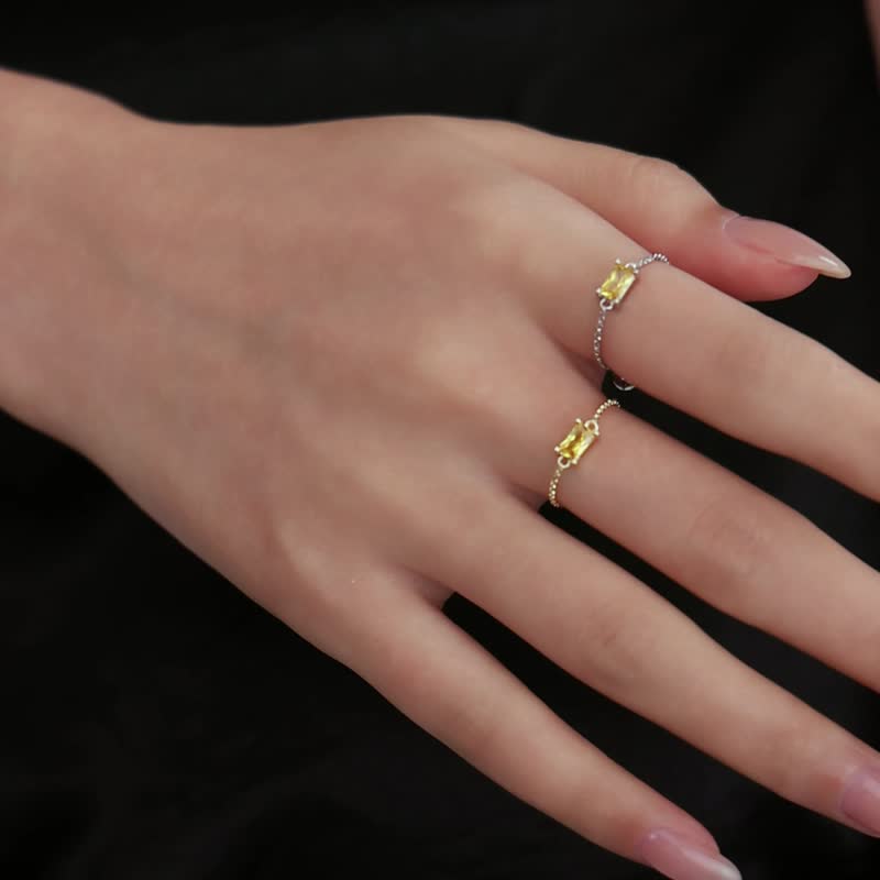 方形純銀鋯石戒指鍊 - 戒指 - 純銀 金色